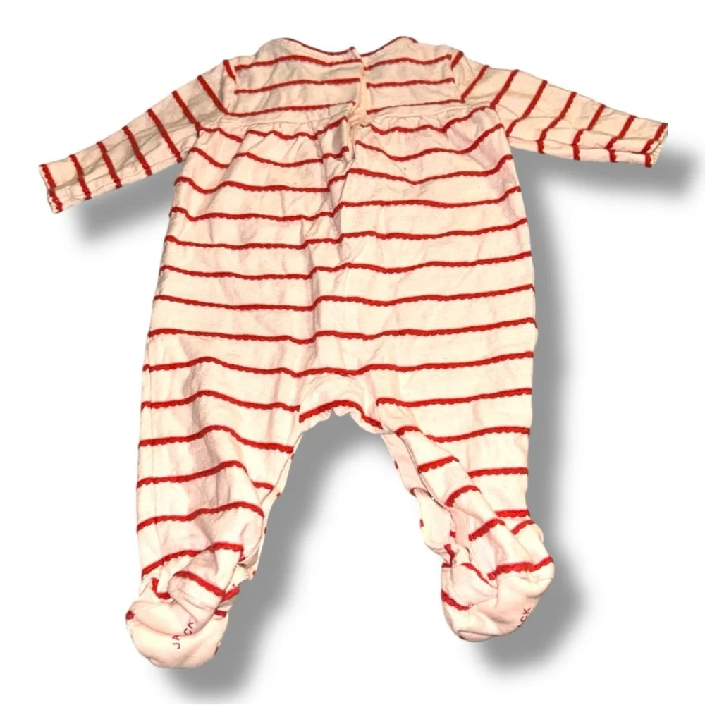 Janie and Jack Valentine Heart Stripe Scalloped Footie One Piece Baby 0-3M